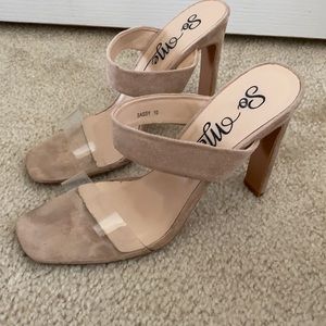 Suede clear strap mules